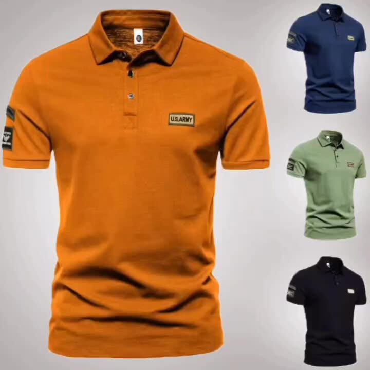 เสื้อโปโลแขนสั้นชายลายปักคุณภาพสูง ไม่ต้องรีด ดีไซน์พรีเมียม
