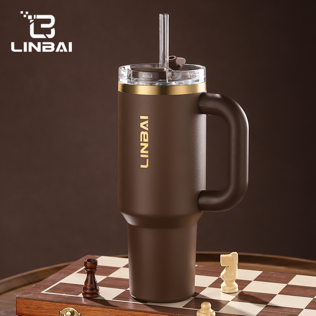 LINBAI 40oz Tumbler อุปกรณ์เสริมกระติกน้ําสแตนเลสฉนวน Tumbler พร้อมฟางสูญญากาศ Double Wall ขวดน้ํารั่วซึม