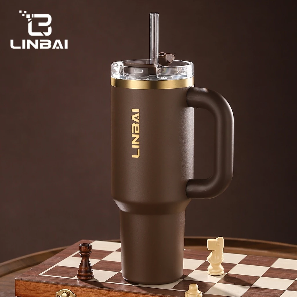 LINBAI 40oz Tumbler อุปกรณ์เสริมกระติกน้ําสแตนเลสฉนวน Tumbler พร้อมฟางสูญญากาศ Double Wall ขวดน้ํารั่วซึม
