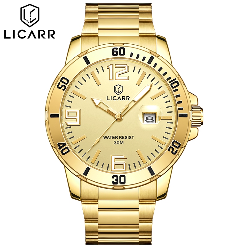 LICARR ธุรกิจนาฬิกาผู้ชายยี่ห้อ Original Luminous วันที่แฟชั่นควอตซ์นาฬิกากันน้ํา 9524