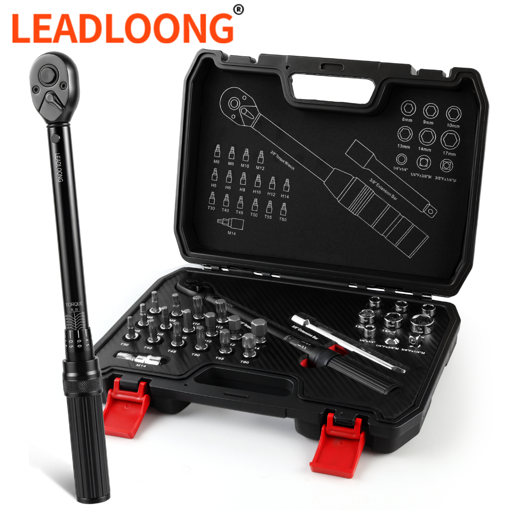 LEADLOONG 28/32PCS ชุดเครื่องมือประแจแรงบิดวงล้อ (1/4"&3/8") เหล็ก CR-V อเนกประสงค์สําหรับยานยนต์, ขี่จักรยานและ DIY