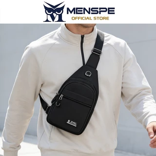 MENSPE กระเป๋าคาดหน้าอกผู้ชายกันน้ําหลายช่องกระเป๋าเดินทางกลางแจ้งกระเป๋าสะพายไหล่หูฟังดีไซน์รู
