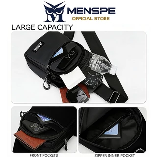 MENSPE กระเป๋าคาดหน้าอกผู้ชายกันน้ําหลายช่องกระเป๋าเดินทางกลางแจ้งกระเป๋าสะพายไหล่หูฟังดีไซน์รู