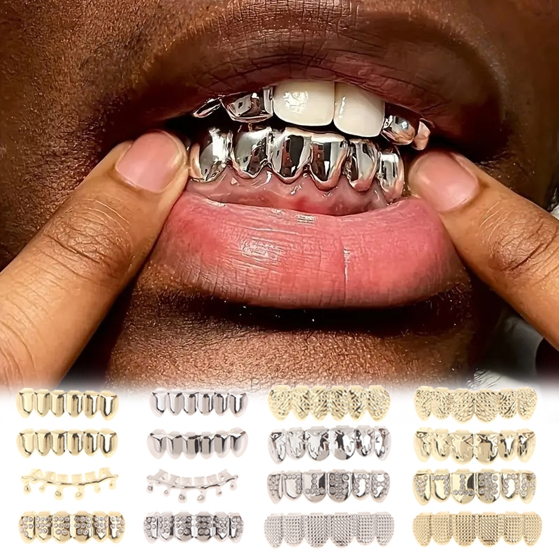 [bigdeals365] Hip Hop Metal Tooth Grillz Gold Silver Color Tooth Grillz Tooth ที่ถอดออกได้ Punk คอสเพลย์ปาร์ตี้ฟันย่างเครื่องประดับทันตกรรมสต็อกใหม่