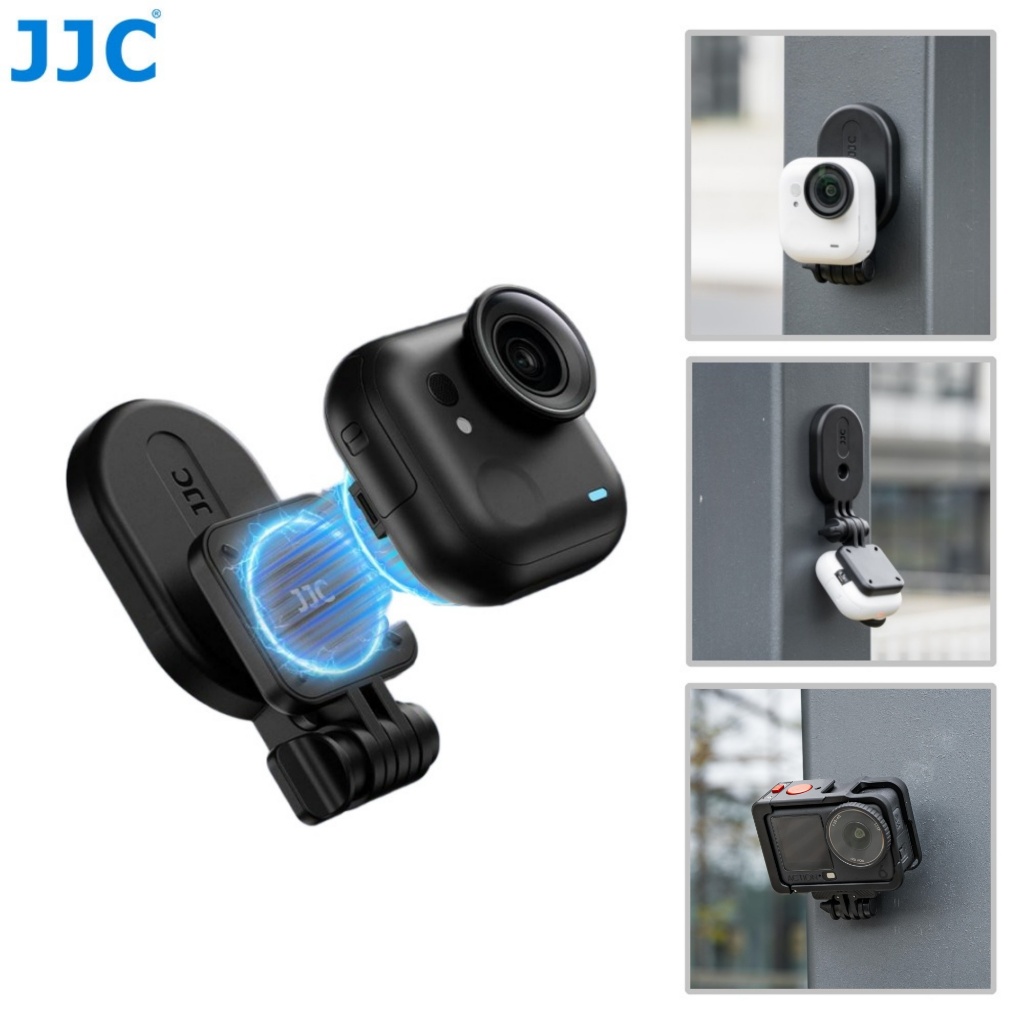 JJC  Magnetic Camera Mount ขายึดฐานกล้องแม่เหล็กสําหรับกล้องแอคชั่น Insta360 Go Ultra, อะแดปเตอร์ยึดกล้องปรับได้ 180° สำหรับติดพื้นผิวแม่เหล็กเหล็กในรถยนต์