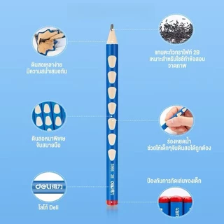 ดินสอDeli 12 แท่ง (พร้อมกล่อง) ดินสอสามเหลี่ยม ดินสอหัดเขียน เครื่องเหลาดินสอ Deli