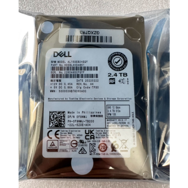 สําหรับ DELL 0F9NWJ 2.4T SAS 10K 2.5 AL15SEB24EQY ฮาร์ดไดรฟ์เซิร์ฟเวอร์
