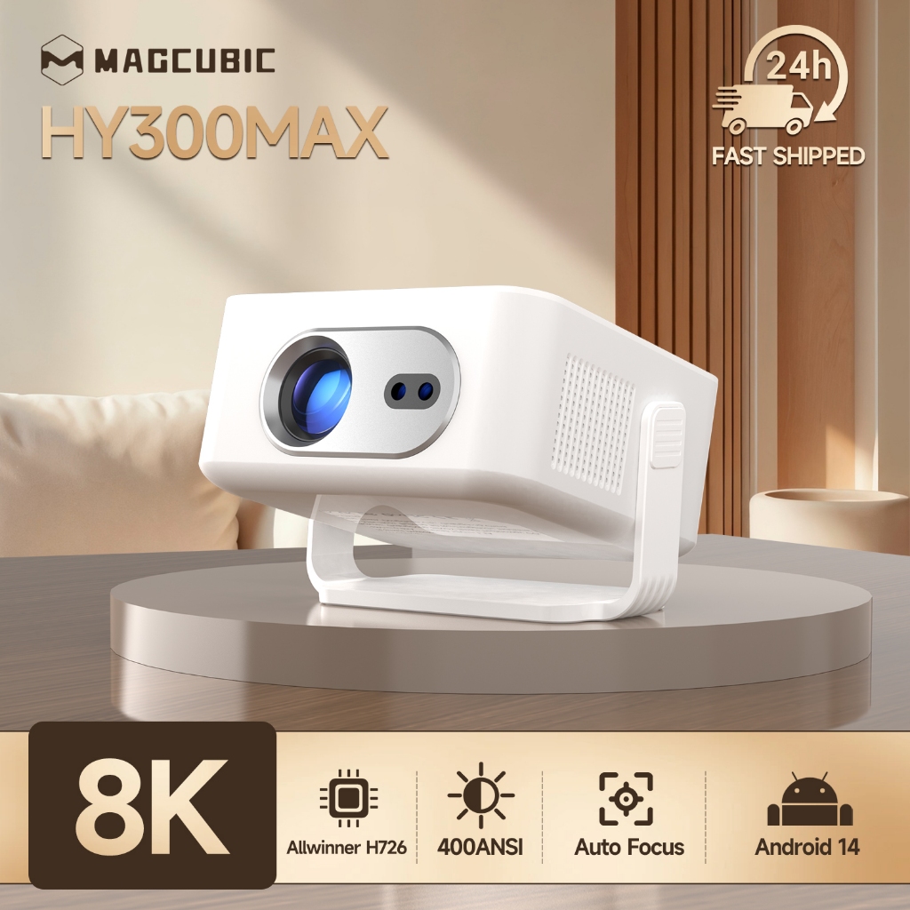Magcubic HY300Max โปรเจคเตอร์ AUTO FOCUS รองรับ 4K 8K ถอดรหัส 400 ANSI WiFi 6 BT 5.4 Home Cinema