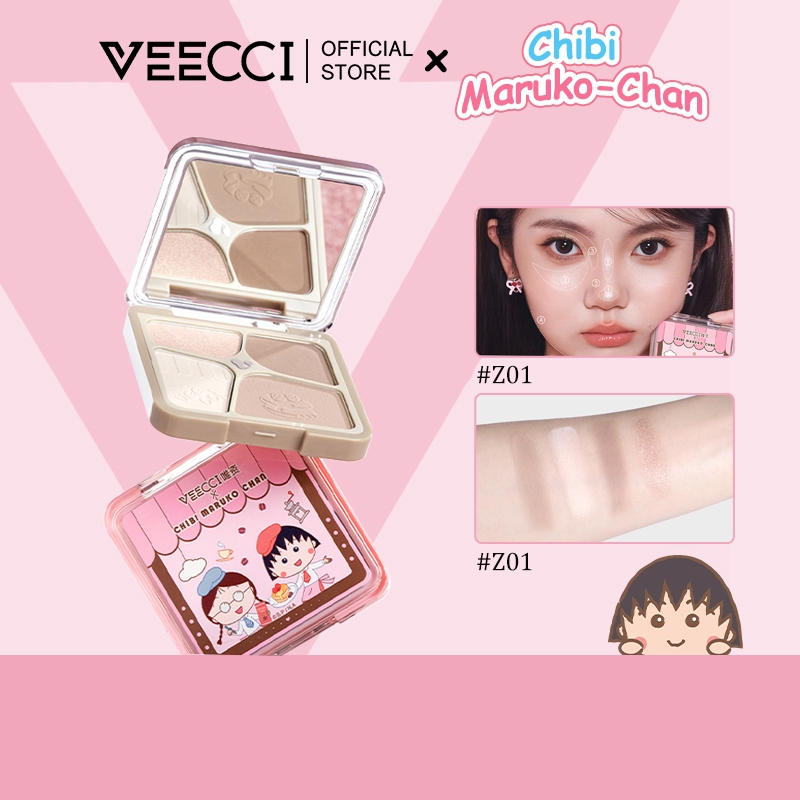 VEECCI x Chibi Maruko-Chan คอนทัวร์ ไฮไลท์ จานสี 4 in 1 ชิมเมอร์ เคลือบ บรอนเซอร์ คอนทัว 8.6g