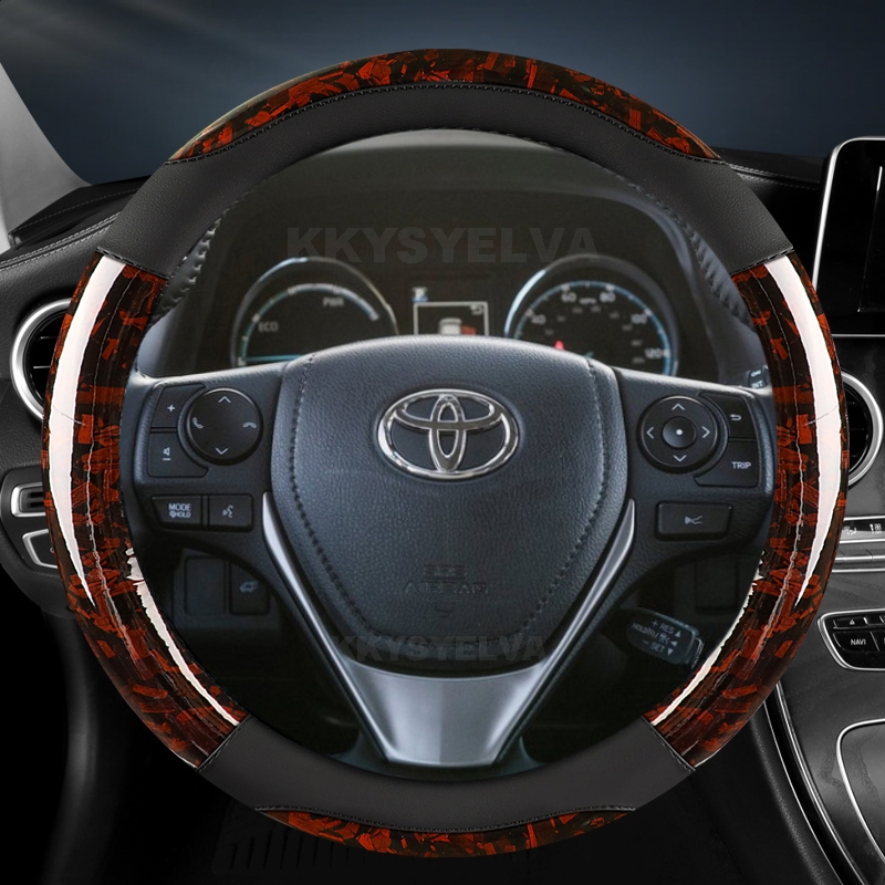 พวงมาลัยรถ 38 ซม.หนังสําหรับ Toyota Corolla Avensis Yaris Rav4 Hilux Auris 2015 Camry CH-R 2021 อุปกรณ์เสริมอัตโนมัติ