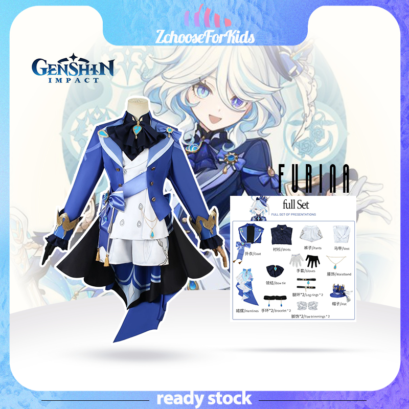 🎩🇹🇭[พร้อมส่ง]🇹🇭 ชุดคอสเพลย์ Genshin Impact Furina Focalors ชุดเทพน้ำ Cosplay เกม อนิเมะ ผู้หญิง เซ็ต