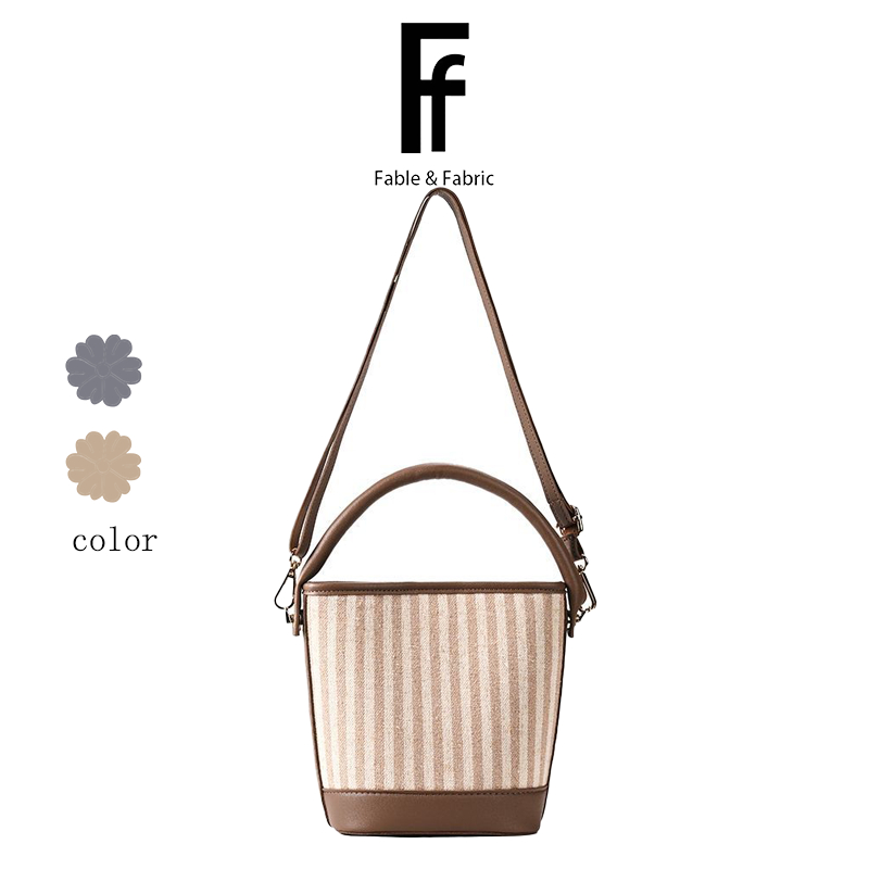 Fable & Fabric Striped Canvas Bucket Bag Retro Portable Messenger Bag Commuter Casual Female Bag