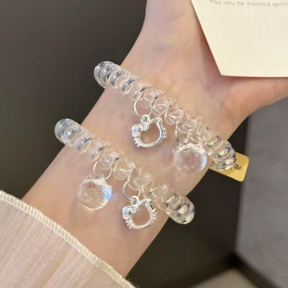 ชัดเจนความรู้สึกใสสายโทรศัพท์หวานเคทีจี้ผมแหวนที่เรียบง่ายอเนกประสงค์ทนทานเชือกผม