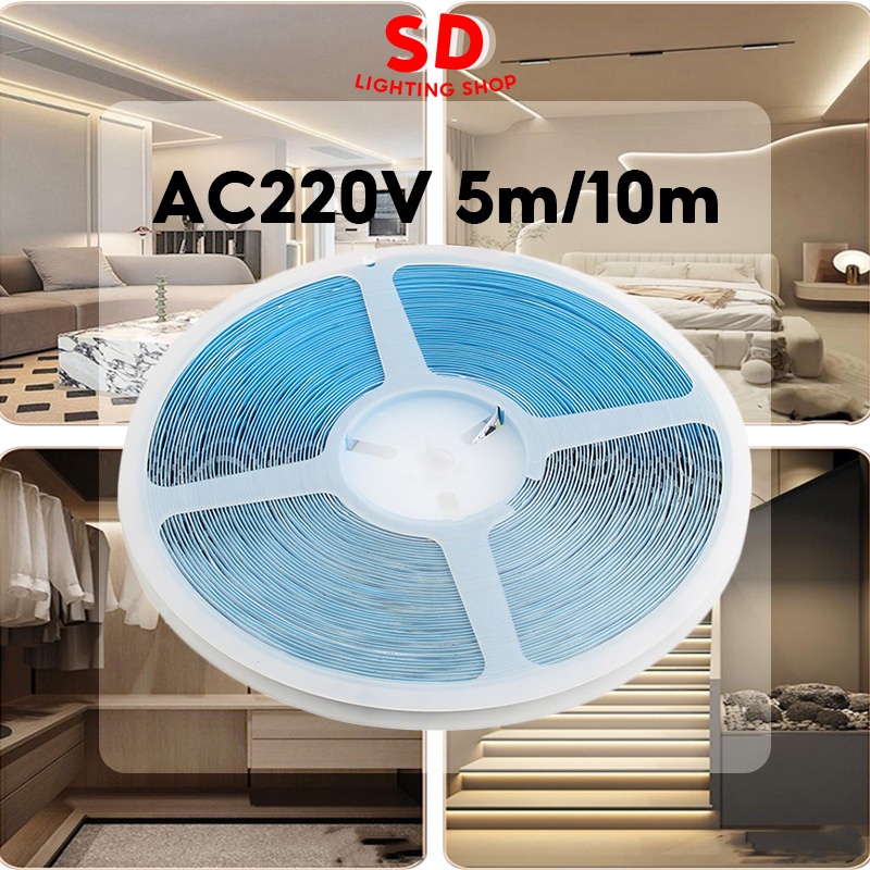 แถบแสง 2835 led แถบไฟแรงดันสูงสำหรับบ้าน แถบไฟยืดหยุ่น 220v 5m/10m โคมไฟ ไฟตกแต่ง สามารถใช้งานได้โดยตรงโดยไม่ต้องใช้หม้อแปลง