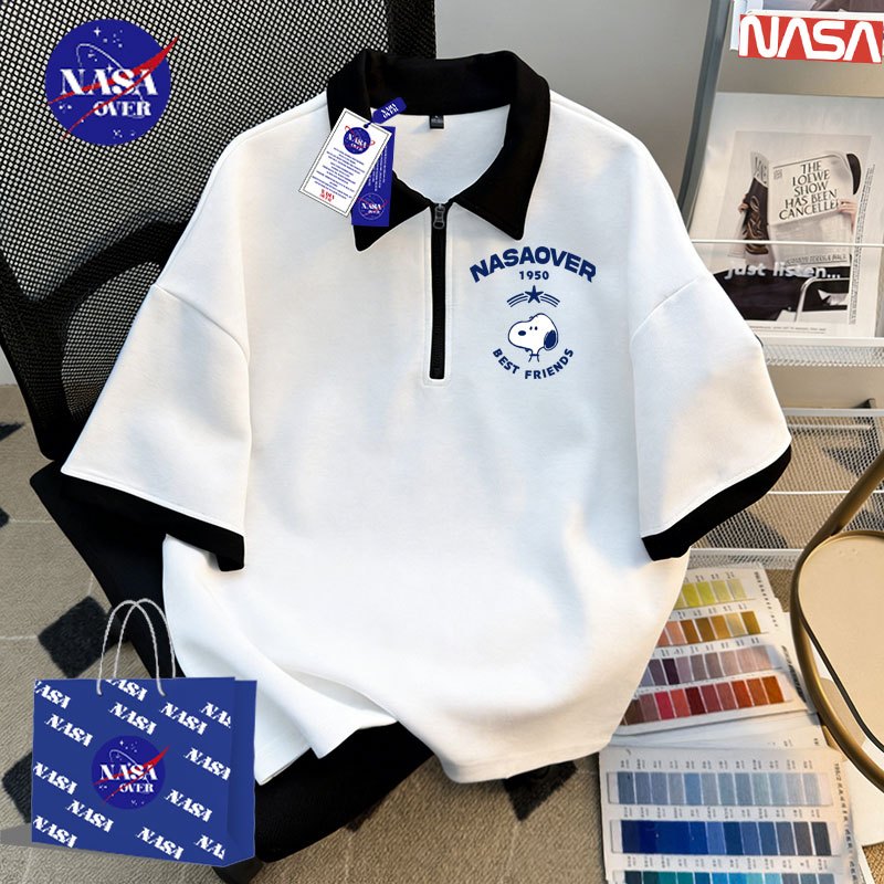【จัดส่งจากกรุงเทพฯ】🔥NASA เสื้อผ้าฤดูร้อน สีขาว oversize เสื้อโปโลคอปก เรียบง่าย พิมพ์ลายตัวอักษร 🎨 สบาย ระบายอากาศ ยูนิเซ็กส์ YG3637
