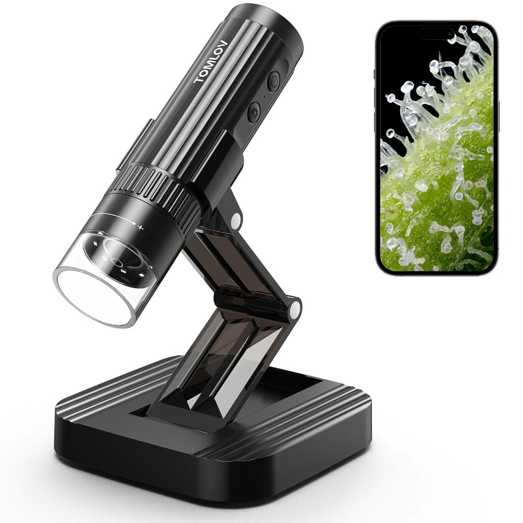 TOMLOV กล้องจุลทรรศน์ WiFi ดิจิตอลไร้สาย 50X-1000X แบบพกพา USB Trichome Mini เหรียญกล้องจุลทรรศน์กล้