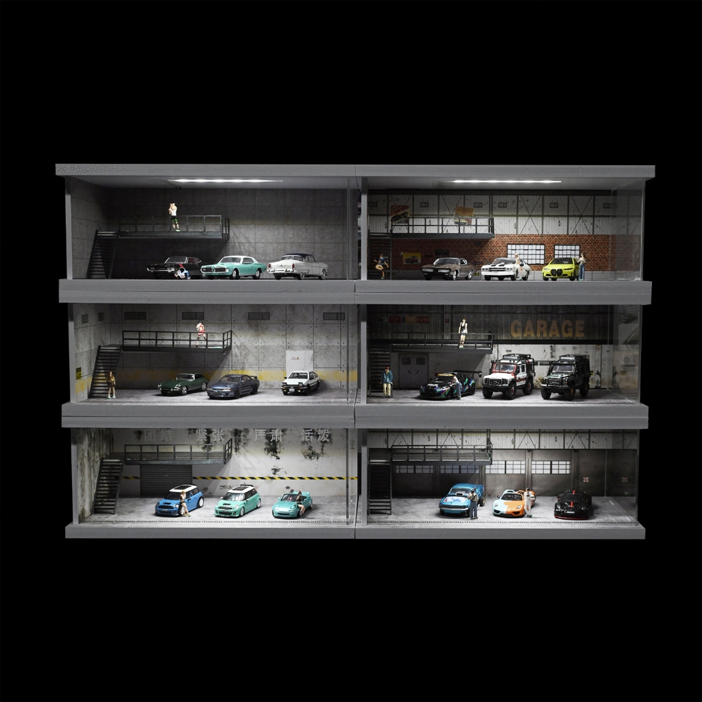 Diorama 1/64 รถที่จอดรถรุ่น LED Light Double-layer รถโรงรถแสดงฉากรุ่น