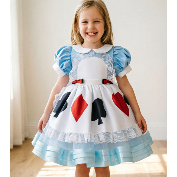 FSMKTZ สาวเจ้าหญิงชุดเด็ก Alice Dress-up Party Gown ชุดคอสเพลย์ที่สวยงาม ALS02