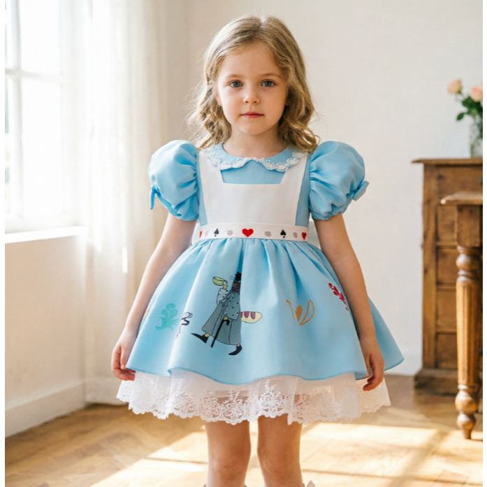 FSMKTZ สาวเจ้าหญิงชุดเด็ก Alice Dress-up Party Gown ชุดคอสเพลย์ที่สวยงาม ALS03