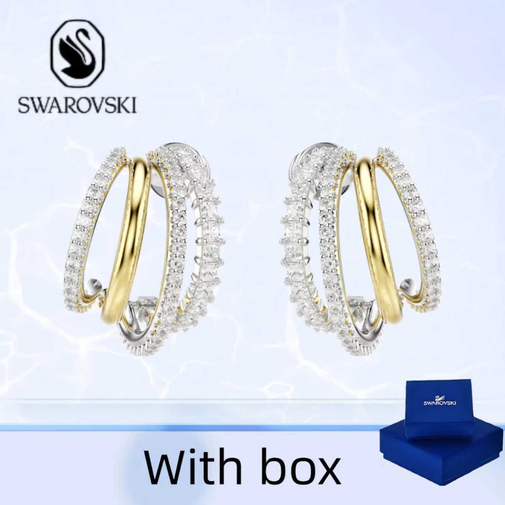ต่างหู Swarovski Hyperbola White Mini Large Circle เครื่องประดับเงินแท้ พร้อมกล่อง