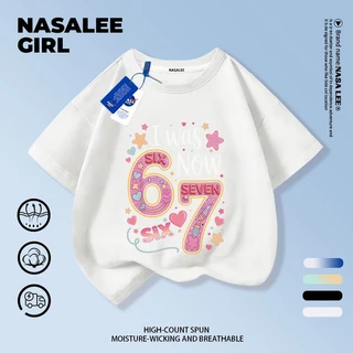 【จัดส่งจากกรุงเทพฯ】 เสื้อยืดผ้าฝ้ายสำหรับเด็ก NASA สีดำ ลายพิมพ์ sixseven สไตล์น่ารัก สินค้าใหม่ฤดูร้อน สำหรับเด็กผู้หญิง ทรงสบาย