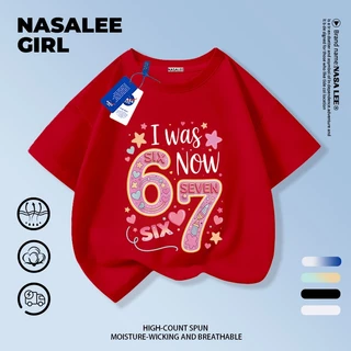 【จัดส่งจากกรุงเทพฯ】 เสื้อยืดผ้าฝ้ายสำหรับเด็ก NASA สีดำ ลายพิมพ์ sixseven สไตล์น่ารัก สินค้าใหม่ฤดูร้อน สำหรับเด็กผู้หญิง ทรงสบาย