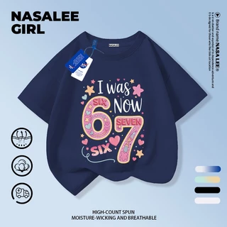 【จัดส่งจากกรุงเทพฯ】 เสื้อยืดผ้าฝ้ายสำหรับเด็ก NASA สีดำ ลายพิมพ์ sixseven สไตล์น่ารัก สินค้าใหม่ฤดูร้อน สำหรับเด็กผู้หญิง ทรงสบาย