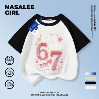 【จัดส่งจากกรุงเทพฯ】 เสื้อยืดผ้าฝ้ายสำหรับเด็ก NASA สีดำ ลายพิมพ์ sixseven สไตล์น่ารัก สินค้าใหม่ฤดูร้อน สำหรับเด็กผู้หญิง ทรงสบาย