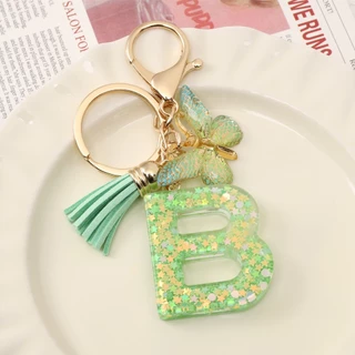 พวงกุญแจผีเสื้อเรซิ่น พร้อมจดหมายและเลื่อมหัวใจ ประดับพู่โลหะ สำหรับกระเป๋าและอุปกรณ์เสริม