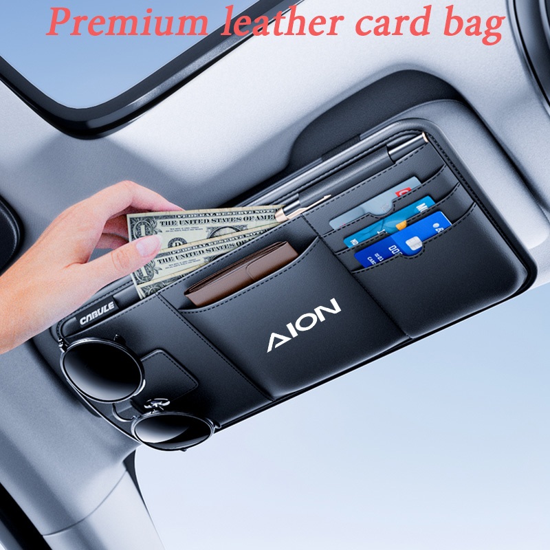 AION Car High end Leather Sunshade Storage Clip Function Glasses Clip Card Clip ID Storage Bag
