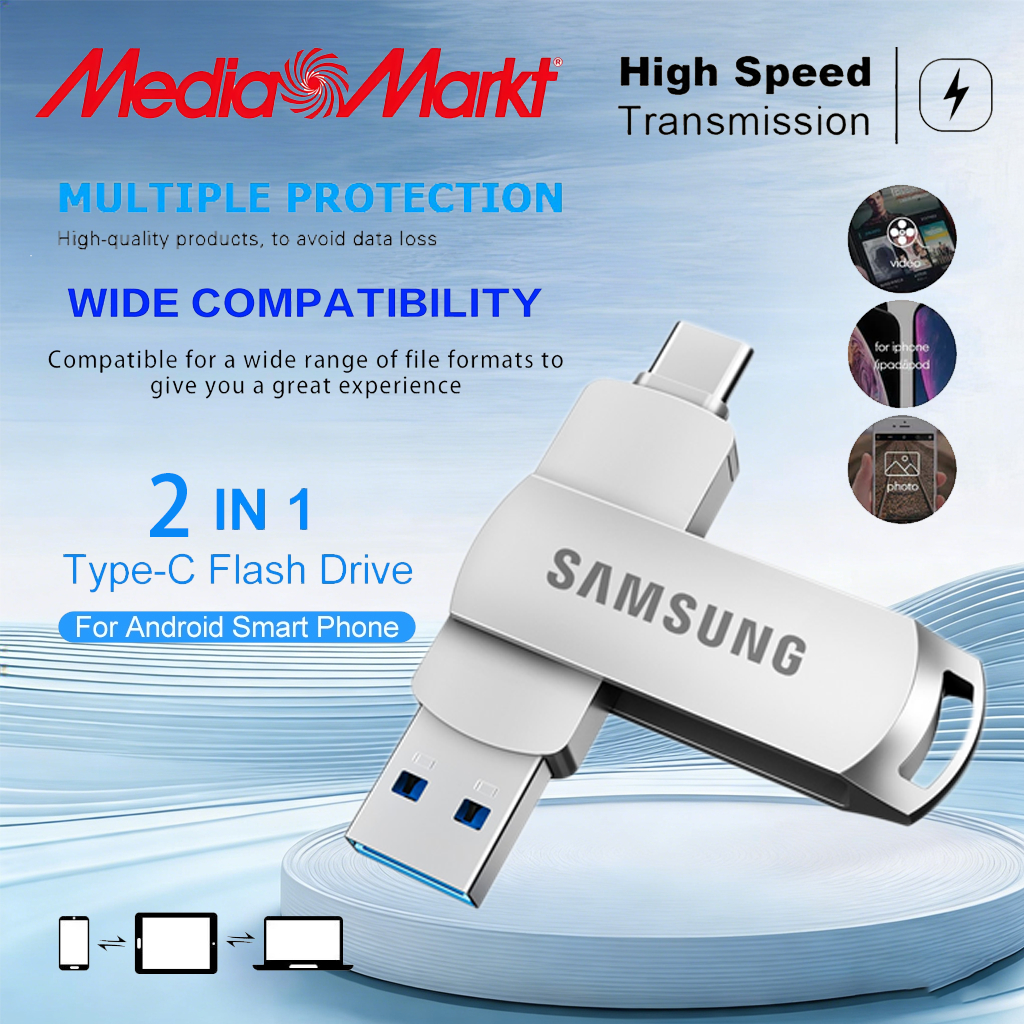 【รับประกัน 5 ปี】Samsung U Disk 2TB USB3.2 Type-c 4 in 1กันน้ํา ความเร็วสูง แฟลชไดรฟ์ แฟลชไดรฟ์โลหะ f