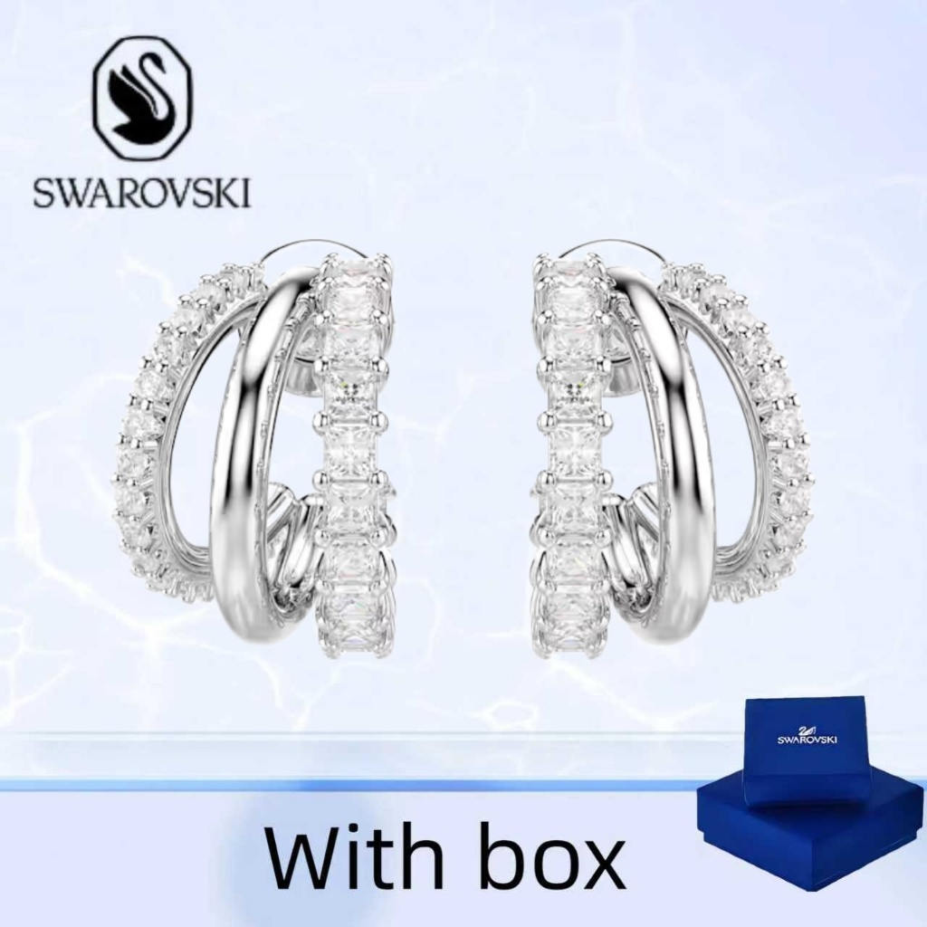 ต่างหู Swarovksi Hyperbola White Mini Large Circle เครื่องประดับเงินแท้ พร้อมกล่อง