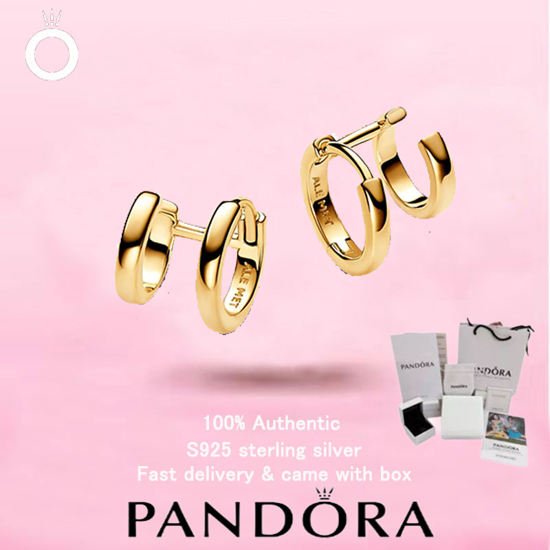 ต่างหู Pandora เคลือบเงิน แบบ Double Huggie Hoop เหมาะสำหรับเป็นของขวัญวันวาเลนไทน์