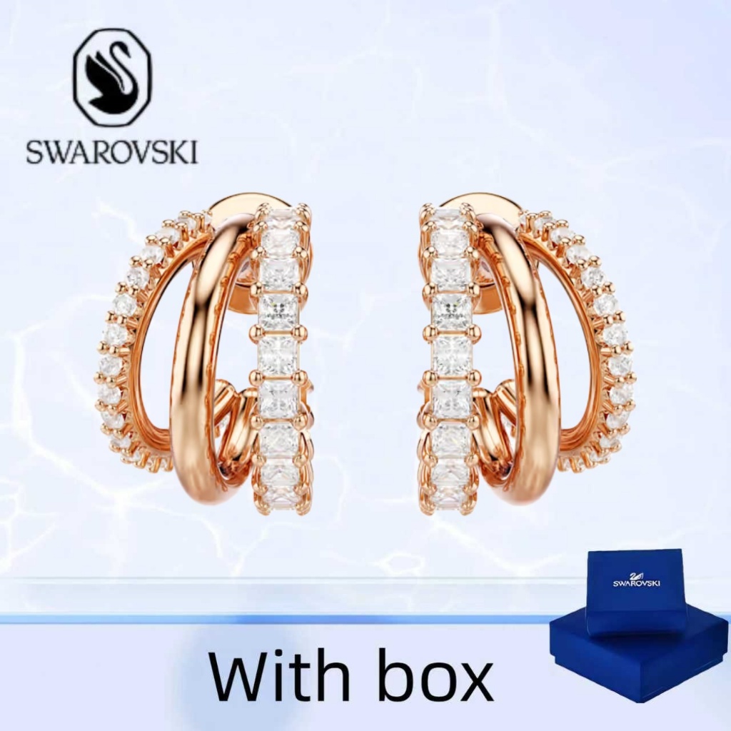 ต่างหู Swarovski โรสโกลด์แพลทด ขนาดใหญ่พร้อมกล่อง