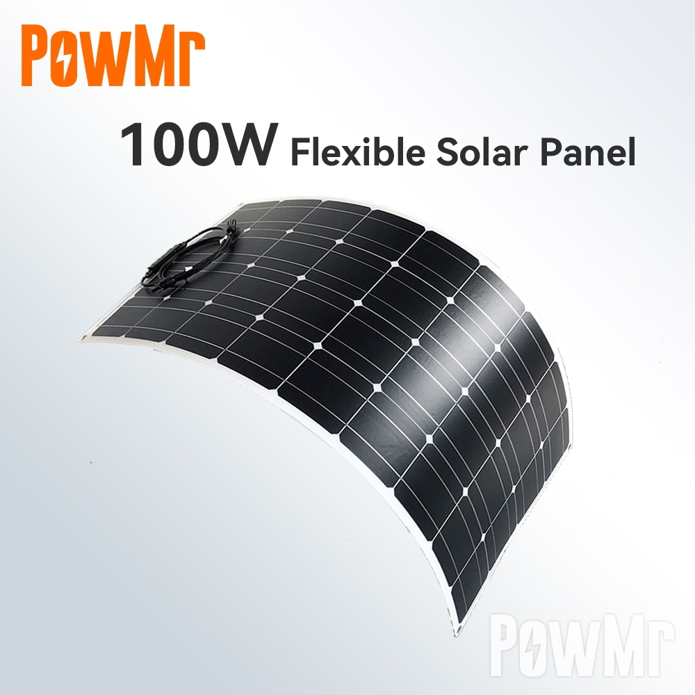 PowMr แผงพลังงานแสงอาทิตย์แบบยืดหยุ่น 100W 120W 150W 200W 300W Monocrystalline DIY สายกันน้ําสําหรับ RV เรือ Off Grid ระบบชาร์จกลางแจ้ง Quick Delivery