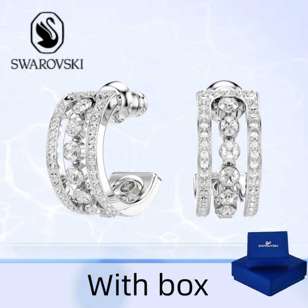 ต่างหู Swarovski Hyperbola White Large Circle สไตล์คลาสสิก พร้อมกล่อง