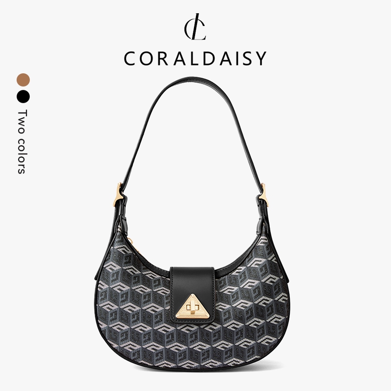 CORALDAISY 2026 กระเป๋าทรงพระจันทร์เสี้ยวสุดหรู กระเป๋าสะพายข้างแบบมีซิป กระเป๋าสะพายไหล่แบบหัวหมุน