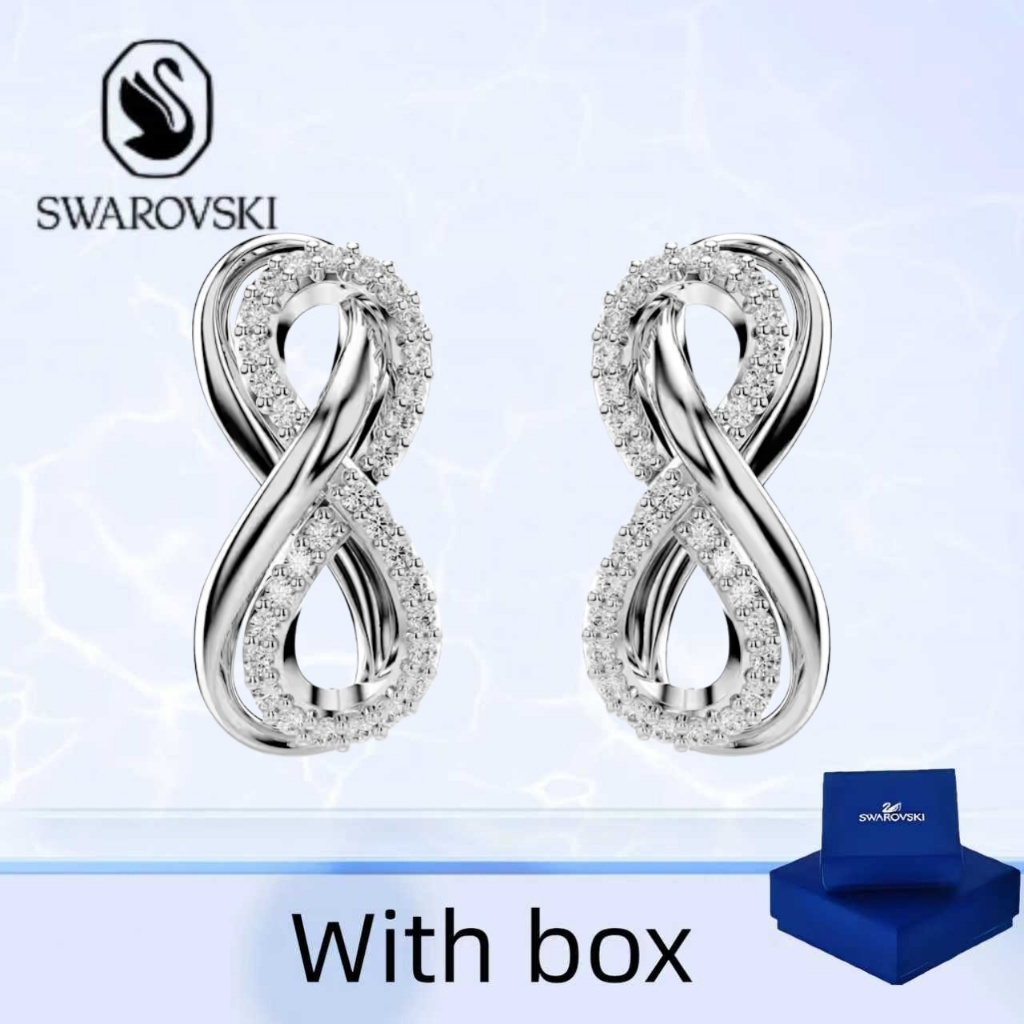 ต่างหู Swarovski Hyperbola สีขาว เครื่องประดับเงินแท้ พร้อมกล่อง มีสไตล์หรูหราและทันสมัย