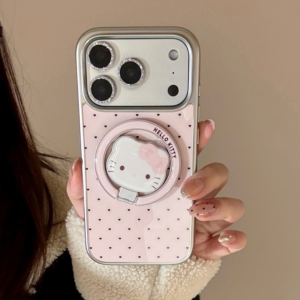 กรณีเข้ากันได้สําหรับ iPhone 17promax 17Pro 17 17Air 16promax 16Pro 15promax 15Pro 14 13 15 16 14promax 14Pro Vintage Kitty Blush สีชมพู Polka Dot" Magnetic gummed IMD ฝาครอบ