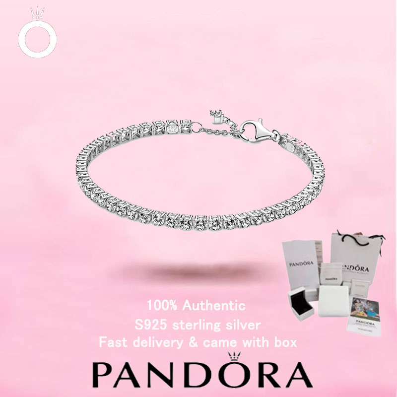 สร้อยข้อมือเทนนิส Pandora สเตอร์ลิงซิลเวอร์ พรีเมียมสำหรับวันวาเลนไทน์