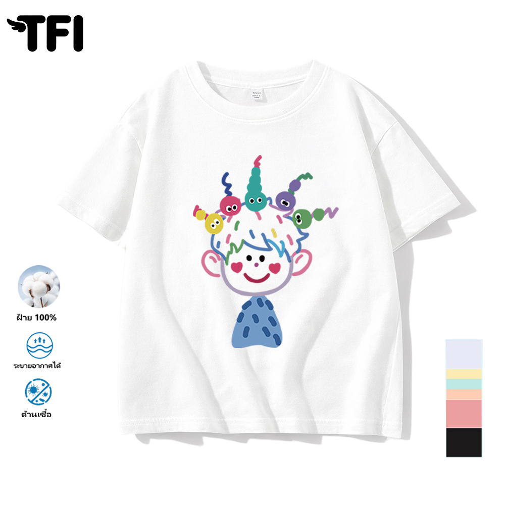 TFI เสื้อยืดแขนสั้นเด็ก สไตล์ลำลอง summer น่ารัก พิมพ์ลาย คอตตอน คอกลม หลวมและระบายอากาศ สำหรับเด็ก