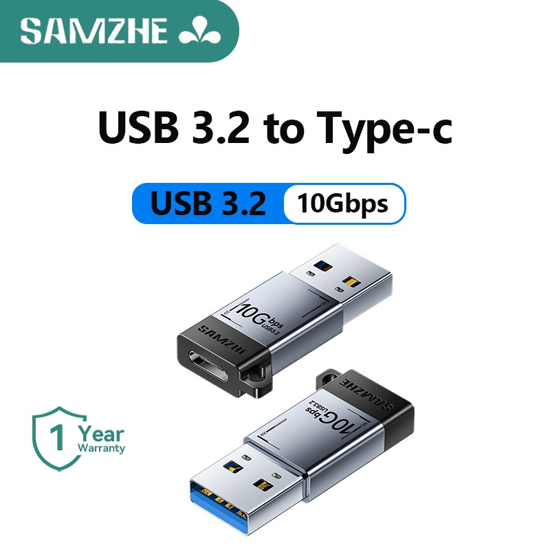 SAMZHE อะแดปเตอร์ USB 3.2 to Type-C OTG 10Gbps ชาร์จ 2A อะลูมิเนียม ขั้วชุบนิกเกิล สำหรับมือถือ แล็ปท็อป