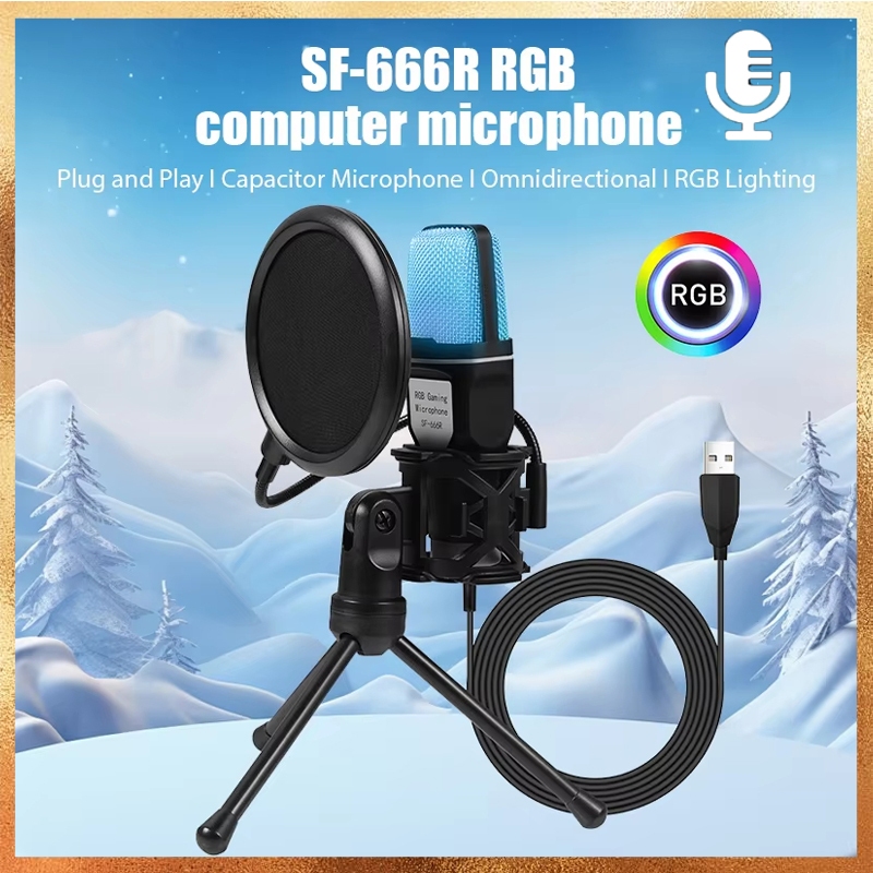 SF666R ไมโครโฟน USB RGB Microfone Condensador Wire Gaming Mic สําหรับ Podcast Recording Studio Strea