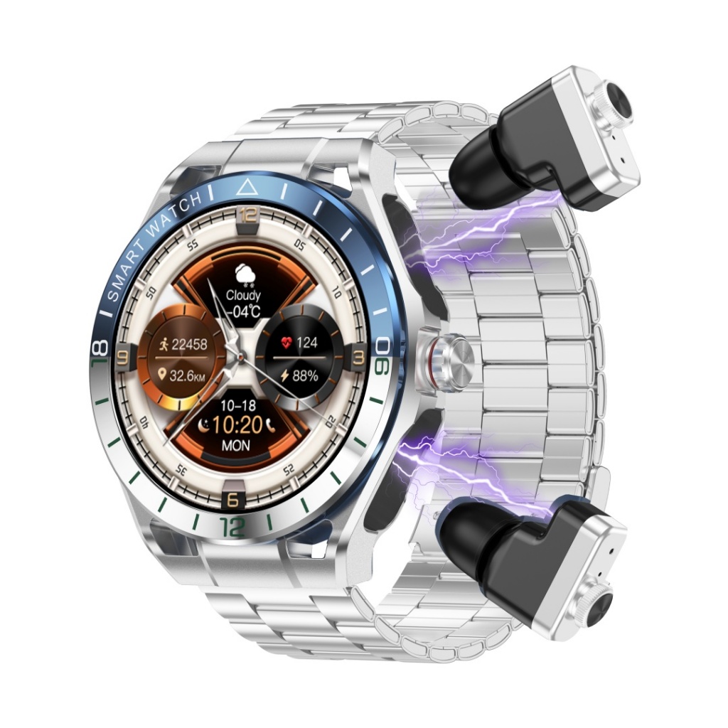 T95E Smartwatch 2-in-1 TWS หูฟังและนาฬิกาสําหรับผู้ชายพร้อมสายนาฬิกาโลหะผสมหน้าจอ IPS HD BT โทรกีฬาก