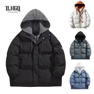 TLHGQ เสื้อแจ็คเก็ตผ้าฝ้ายมีฮู้ดผ้าฝ้ายขนเป็ดสําหรับผู้ชาย อิน เสื้อแจ็คเก็ตให้ความอบอุ่นคู่หลวมอินเทรนด์