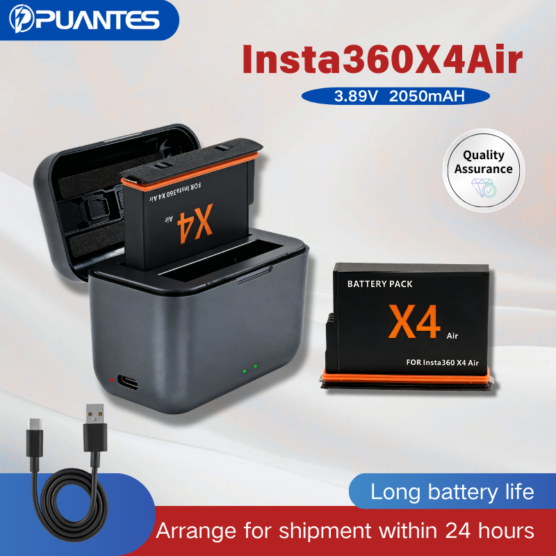 PUANTES Insta360 X4 air เครื่องชาร์จแบตเตอรี่อากาศ,แบตเตอรี่อุณหภูมิต่ํา 2050mah,อุปกรณ์เสริมกล้องเคลื่อนไหวแบบพาโนรามา,อายุการใช้งานแบตเตอรี่ยาวนาน
