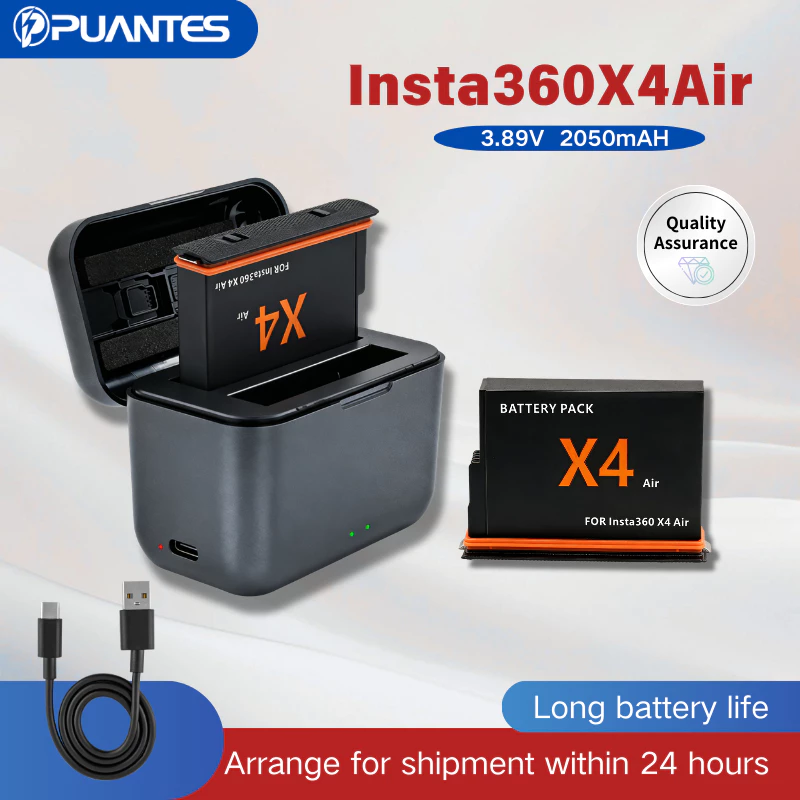 PUANTES Insta360 X4 air เครื่องชาร์จแบตเตอรี่อากาศ,แบตเตอรี่อุณหภูมิต่ํา 2050mah,อุปกรณ์เสริมกล้องเคลื่อนไหวแบบพาโนรามา,อายุการใช้งานแบตเตอรี่ยาวนาน