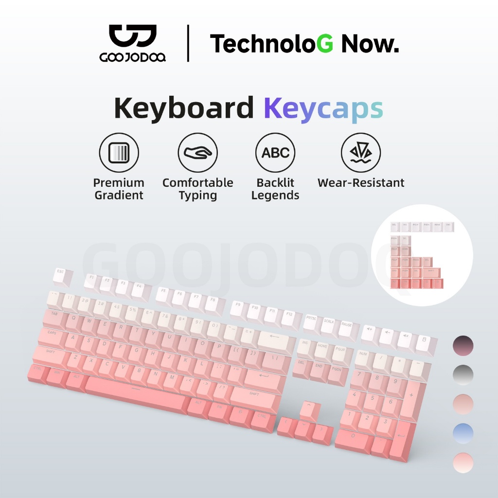 GOOJODOQ 133 คีย์คีย์บอร์ดเครื่องกล Keycaps การออกแบบไล่โทนสีระดับพรีเมียมด้านหน้าโปร่งใสตัวละครทนทา