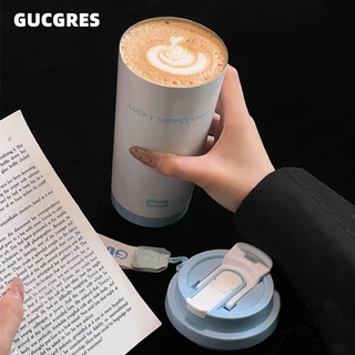 GUCGRES(500ml/17oz)แก้วกาแฟ แก้วเก็บความเย็นสแตนเลส เก็บความร้อน-เย็นได้ เคลือบเซรามิคแก้วน้ำแบบพกพา มีหลอดดูด