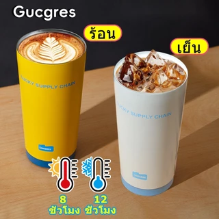 GUCGRES(500ml/17oz)แก้วกาแฟ แก้วเก็บความเย็นสแตนเลส เก็บความร้อน-เย็นได้ เคลือบเซรามิคแก้วน้ำแบบพกพา มีหลอดดูด